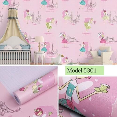 Self-adhesive PVC Wall Stickers Wallpaper Wallcoverings for Kids Children Girl Boy Livingroom 45cm x 10m Pink Blue Cartoon