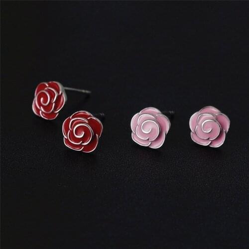 Rose drop glaze earrings 100% 925 Sterling silver nacklace Jewellery Clavicle chain pendant charms women gift