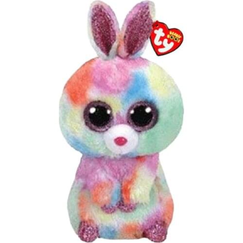 New 6''15CM Ty Beanie Boos Big Eyes Colorful Rabbits With Bright Ears Plushie Cute Doll Decor Toys Boy Girl Child Birthday Gift