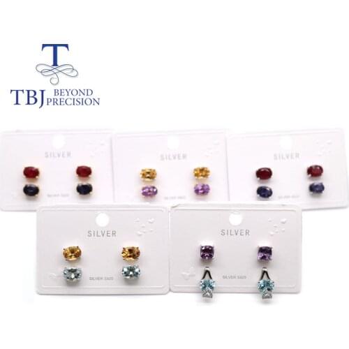 TBJ Simple natural gemstone earrings citrine Aquamarine iolite Sky Blue Topaz amethyst ruby 925 sterling silver fine jewelry