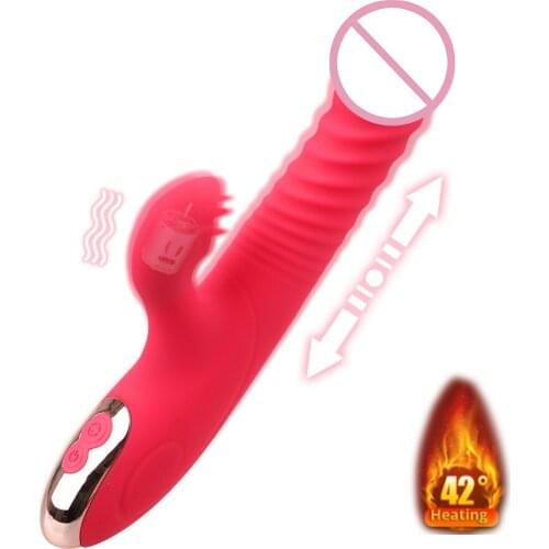 Dildo Vibrator G-spot Massage Tongue Licking Heating Clitoris Stimulator Telescopic Rabbit Vibrator Rotation Beads