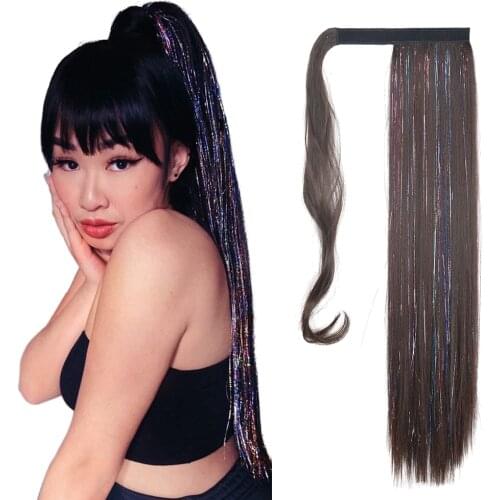 XINRAN Long Straight Colorful Ombre Ponytail Synthetic Hair Heat-Resistant Extensions Colour Pony Tail