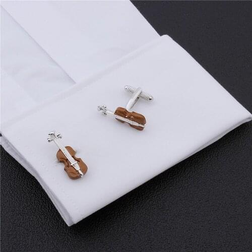 HAWSON Novelty Music Equipment Cuff Links Brown Violin Gift Cufflinks Cuff Buttons for Mens Luxury With Gift Box
