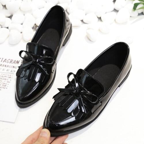 35-40 Brand Shoes Woman Casual Tassel Bow Pointed Toe Black Oxford Shoes for Women Flats Comfortable Slip on Women Shoes Q7619
