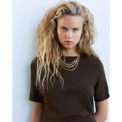 ZA Statement Gothic Metal 4 Article Womens Layered Necklace Trendy Gold Female Neck Chain Hip Hop Jewelry