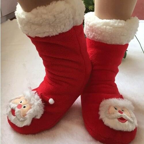 Winter Indoor Plush Sock Boots Unisex Cute Cartoon Furry Mid Boot for Women and Men Christmas Santa Claus Flannel Sock