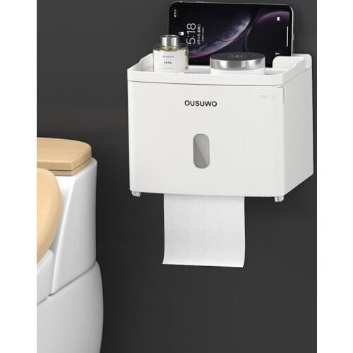 2020 Waterproof Wall Mount Toilet Paper Holder Shelf Toilet Paper Tray Roll Paper Tube Storage Box Creative Tray Tissue Box Home