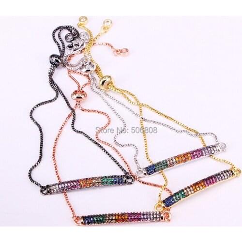 6PCS, Crystal Zirconia Curved Bar Connector Bracelets, Rainbow CZ Stone Adjustable Chain Bracelet, New Fashion Jewelry