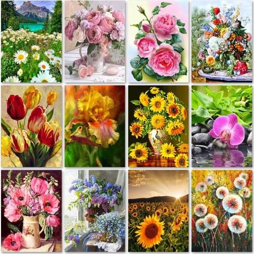 DIY 5D Diamond Painting Flowers Full Diamond Embroidery Flower Scenery Vase Cross Stitch Kits Diamond Mosaic Picture Home Decor