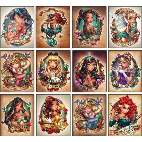 Diy Diamond Painting Disney Cartoon Girl Full Square Round Diamond Embroidery Rhinestone Mosaic Making Handmade Decorative Gift