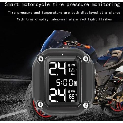 Motorcycle TPMS 2 External Sensors LCD Display Wireless Tyre Temperature Motor Monitoring Alarm System