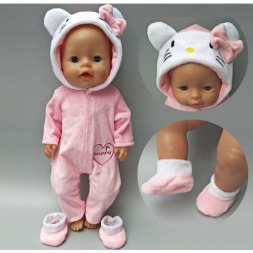40- 43cm New Born Baby Doll Clothes Pink Unicorn Kitty Outfit for 17 Inch Baby Bona Doll Rompers Suit for Toy Wear