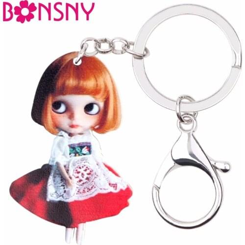 Bonsny Acrylic Sweet Gold Hair Girl Doll Key Chain Fashion Festival Jewelry Keychains For Women Girls Bag Car Pendant Decoration