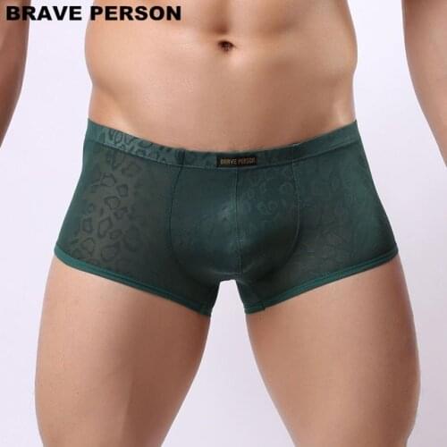 Brand BRAVE PERSON Nylon Lace Mens gay Boxer Shorts U convex Pouch Sexy Transparent Underwear Men Boxers Slip Thin Cool Boxers