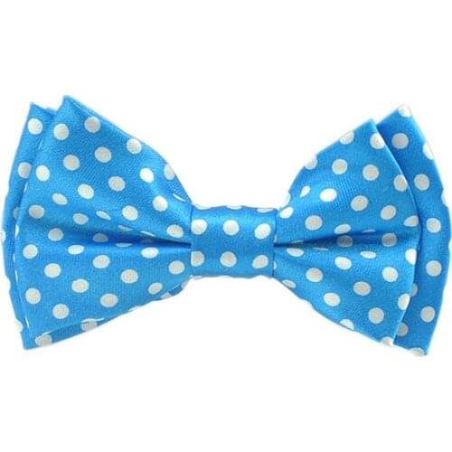 Sky Blue White spots Children Bow tie Boys Girls Kids"Polka Dot " Dress Cute Bow tie Butterfly Knot Shirts Tuxedo Cravat Gift