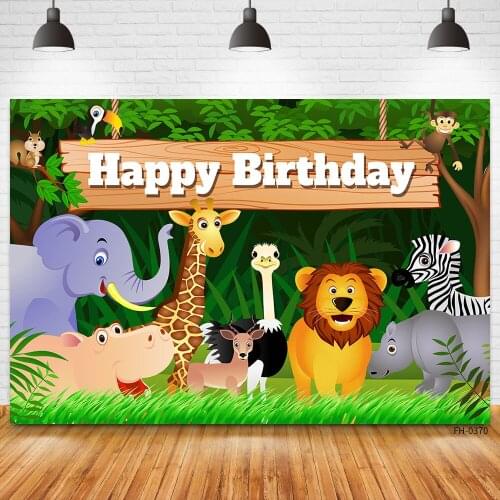 Custom Name Birthday Backdrops Jungle Wild Animals Safari Party Newborn Baby Shower Banner Photography Backgrounds Photo Studio