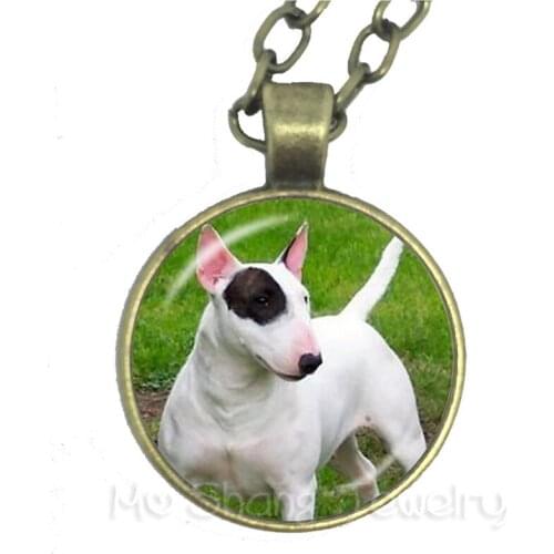 Bulldog Patterned Round Glass Domed Necklace Animal Pattern Series Pendant Dog Lover Creative Gift Handmade Fashion Sweaterchain