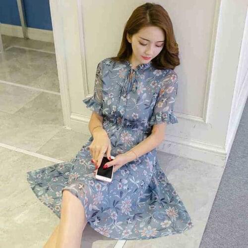 Flower Print Swing A Line Lace Waist Summer Dress Long Sleeve Spring Multicolor Floral Print Sleeve Dress