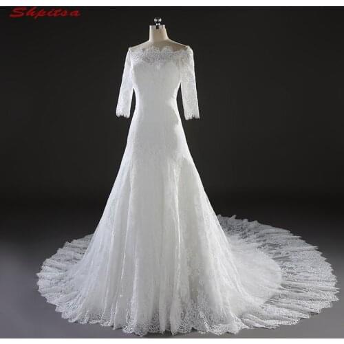 Long Sleeve Lace Wedding Dresses Plus Size A Line White Ivory Women Wedding Gowns Bridal Bride Dresses