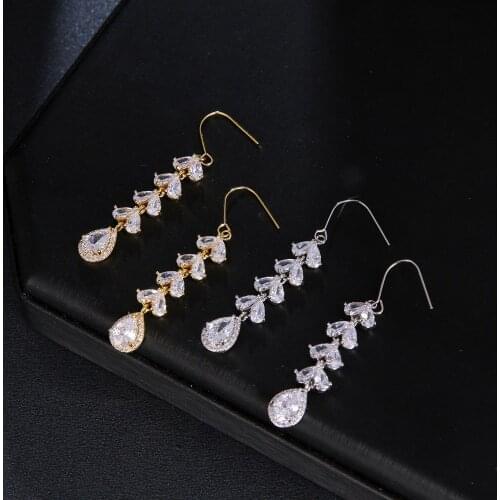 KSRA New Unusual Chandelier Cubic Zirconia Leaf Vine Earrings For Women Art Deco Leaf Wedding Bridal Earrings Jewelry Prom Gift