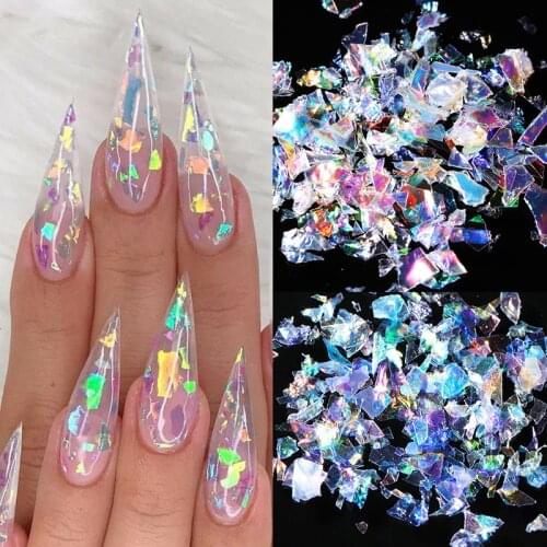 Nail Art Laser 3D Irregular Flakies Sequins Silver Colorful Nail Art Sequins Candy Glass Paper Holographic Nail Decoration 5g