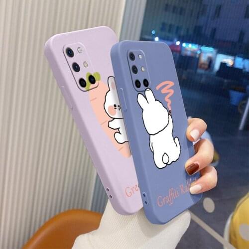 Cute For Oneplus 8t 9 Case Bunny Liquid Slicone Soft Cover9pro 9r pro Shockproof Phone Case