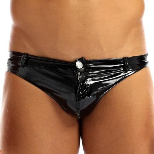 MSemis Mens Lingerie Panties Leather Latex Triangle Jockstraps Bulge Pouch Sexy Briefs Zipper Sexy Gay Underwear Underpants