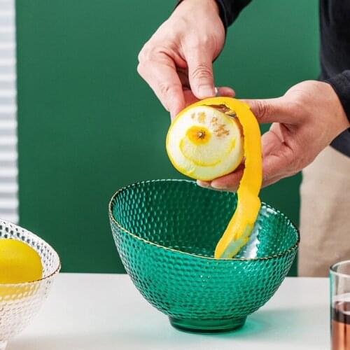 Crystal Glass Trash Can/Peel Bowl Desktop Mini Waste Basket Livingroom Storage Tissue Paper Bucket KTV Home Decoration Blue 4L