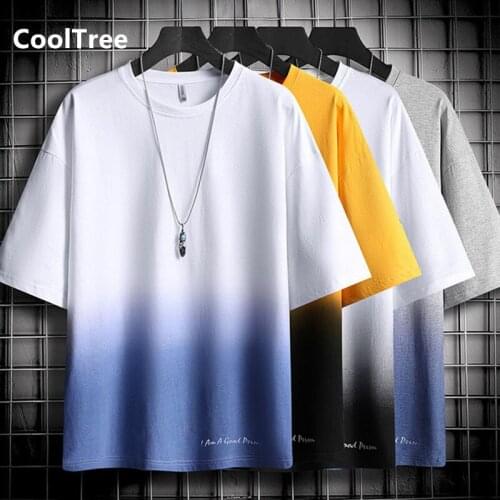 CoolTree Men Casual T-shirts Summer Gradient Round neck Short sleeve T shirts Male Breathable Fashion simple Tees New Streetwear