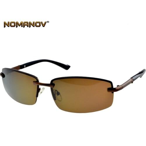 Nomanov = Alloy Rimless Brown Polarized Sunglasses Uv400 Uv100% Mens Shield Sports Brown Lenses Sun Glasses Outdoor Driving Fish