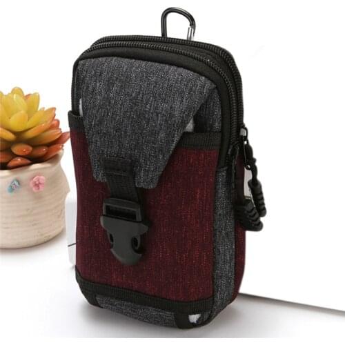 Men Phone Card Holder Casual Canvas Patchwork Travel Waterproof Zipper Waist Bag Multifunctional Men Waist Bag