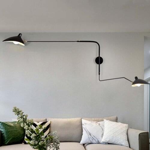 Minimalist Wall Lamps 2 Long Arms Black Wall Lights Vintage Adjustable Wall Lamps for Kitchen Bedroom Living room Decoration