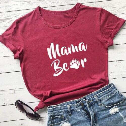 Mama Bear Printed New Arrival Womens Summer Funny 100%Cotton T-Shirt Mom life Shirt Mothers Day Gift Shirts for Moms