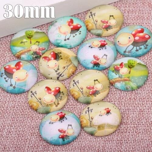 Onwear 20pcs mix ladybug photo round glass cabochon 30mm diy handmade flatback jewelry findings for pendant necklace making