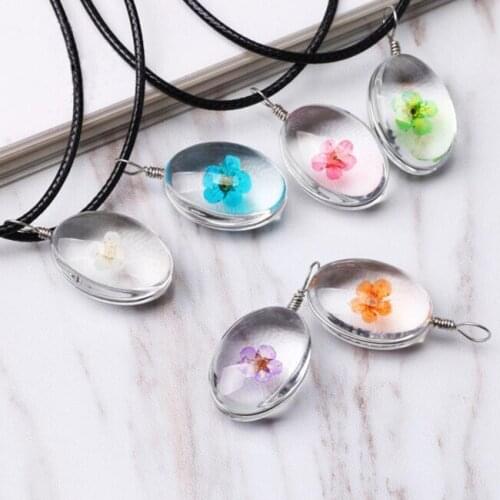 1PC Dried Flower Necklace Pendant Handmade Natural Flower Glass Statement Necklace Long cord Necklace Women