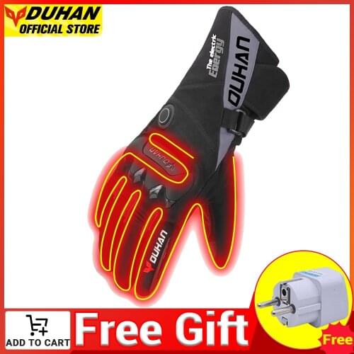 DUHAN Motorcycle Heating Gloves Battery Powered Moto Guantes Winter Waterproof Riding Gloves Outdoor Keep Warm Guantes Para Moto