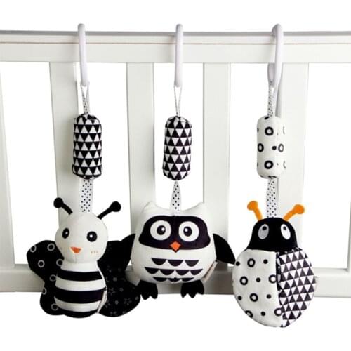 D0AF Cartoon Animal Stuffed Hanging Rattle Toy with Wind Chimes Baby Bed Crib Car Seat Travel Stroller Soft Plush Toys Birthday