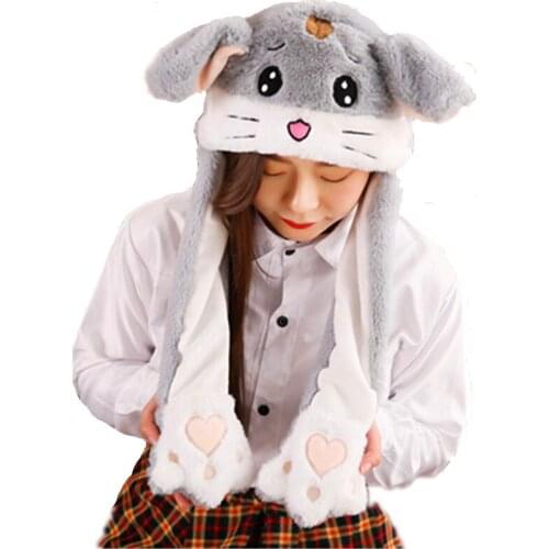 Field Mouse white Cartoon Animal Plush Dynamic Hat Childrens Winter Warm Cap Combined Scarf and Glove