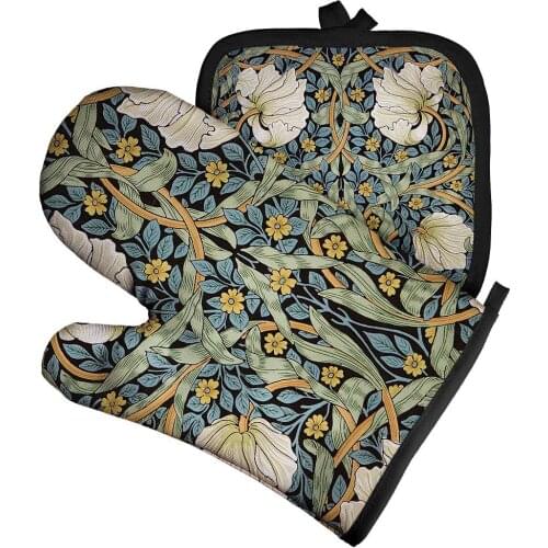 Plant pattern Polyester Oven Glove Heatproof Mitten Oven Mitts and Potholder mat for Kitchen Retro pattern Insulated Gloves