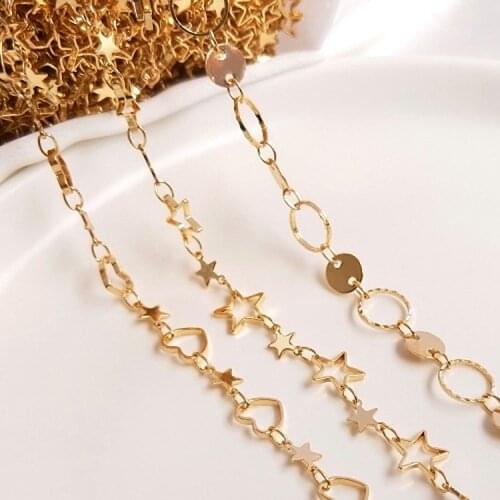 0.5meter 1meter 14K Gold Plated Chains Star Round Love Heart Link Copper Chains DIY Jewelry for Women Necklace Bracelet Making