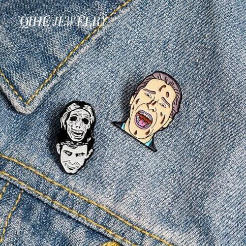 QIHE JEWELRY Thriller Funny Movie Enamel Lapel Pins Scream Siniste Skull Brooches Badges Fashion Pin Gifts for Friends Wholesale