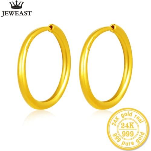XXX ZZZ 24k Pure Gold Hoop Earrings For Women Female Gift Beautifully Polished Real Solid 999 Gold Round Classic New Hot Sale