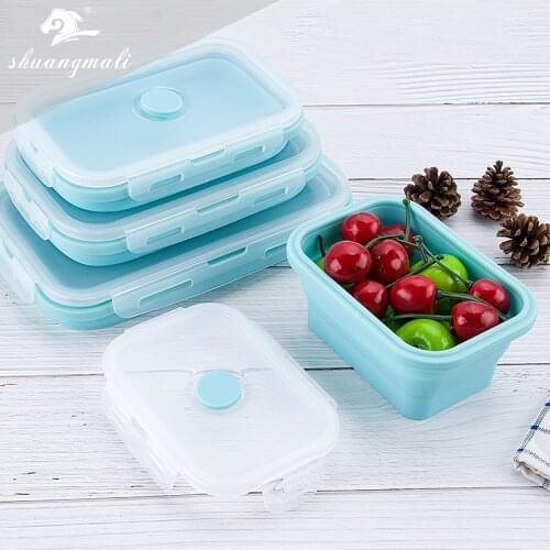 Collapsible Silicone Lunch Box Food Grade Microware Food Container Portable Picnic Camping Rectangle Outdoor Bento Box