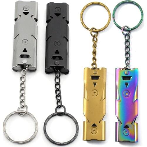 Outdoor Survival Whistle High Decibel Double Pipe Whistle Stainless Steel Alloy Keychain Cheerleading Emergency Multi Tool