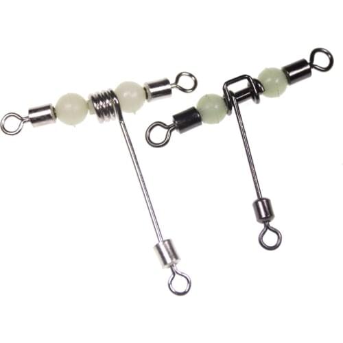 10pcs T-shape Luminous Cross-line Rolling Swivel With Pearl Beads 3 Way Swivel Fishing Rigs Connector Fishing Accessories