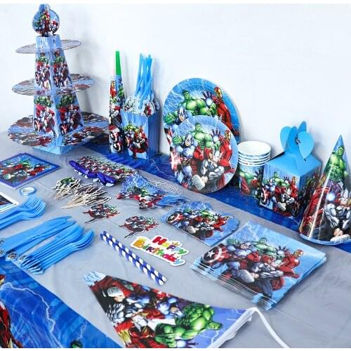 Avengers Theme Disney Superhero Baby Shower Boys Birthday Party Decoration 10pcs Paper Cup Plate Napkin Tableware Supplies