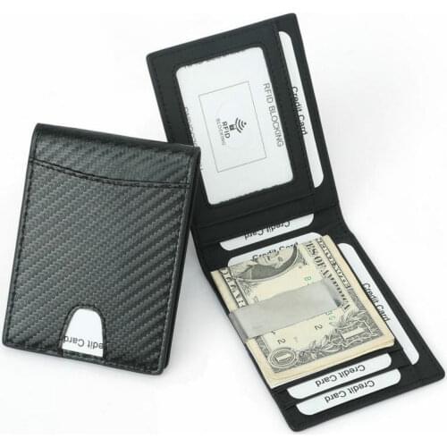 RFID Carbon Fiber Pattern Slim Money Clip for Men Leather Mini Wallet with Money Clips Small Wallet Purse