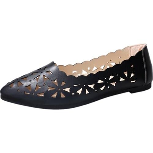 Fashion Women Flat Shoes Soft Casual Loafer Pink Ballet Flats Sweet Hollow Slip On Work Shoe Breathable Ladies Leather Loafers