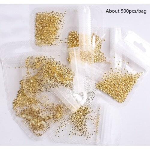 500pcs/bag Different Style Nail Decorations Hollow Gold/Silver Metal Rivets Millet Moon Stars 3D Charms Glitter Studs For Nails