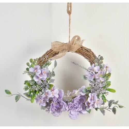 Cilected Rattan Artificial Flower Wreath Wedding Door Decoration Ornaments Hydrangea Rose Silk Flower Window Decoration Garland